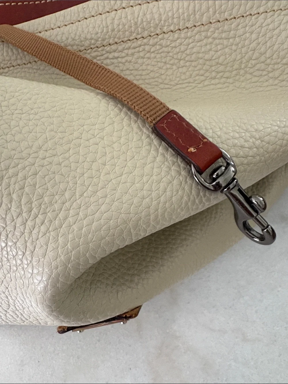 Dooney & Bourke Cream and Brown Pebble Leather Hobo Shoulder Bag